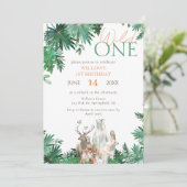 ワイルドワンサファリパーティージャングル動物1日の誕生日 招待状 (スタンド正面)