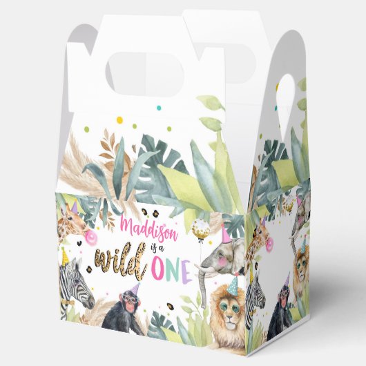 ワイルドワンサファリパーティー動物ガール1st誕生日 フェイバーボックス (オープン)