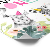 ワイルドワンサファリパーティー動物ファースト誕生日サイン ポスター (角)