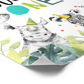 ワイルドワンサファリパーティー動物ファースト誕生日サイン ポスター (角)