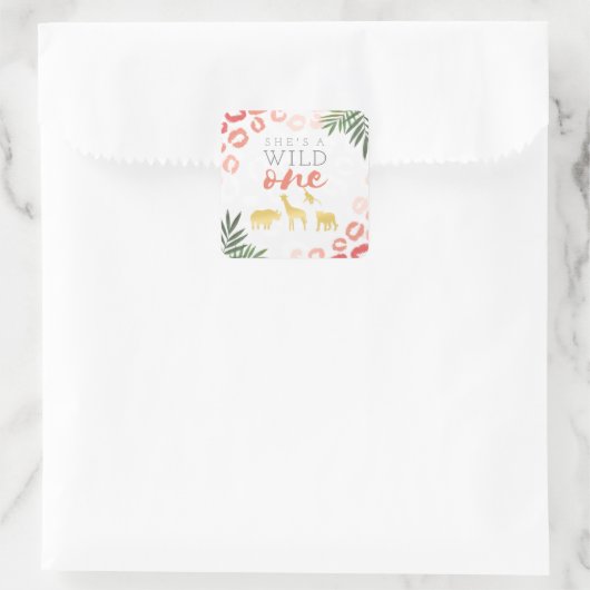 ワイルドワンサファリピンクと金ゴールドヒョウ印刷 スクエアシール (バッグ)