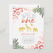 ワイルドワンサファリピンクと金ゴールド1歳 ポストカード (正面/裏面)