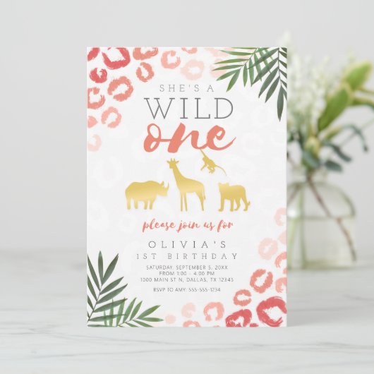 ワイルドワンサファリピンクと金ゴールド1歳 招待状 (スタンド正面)