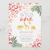 ワイルドワンサファリピンクと金ゴールド1歳 招待状 (正面/裏面)