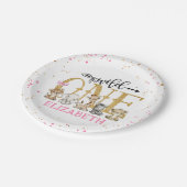 ワイルドワンサファリピンクグリッターファースト誕生日紙 ペーパープレート (アングル)