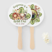 ワイルドワンサファリファースト誕生日写真可愛い動物 ハンドファン (正面&裏面)