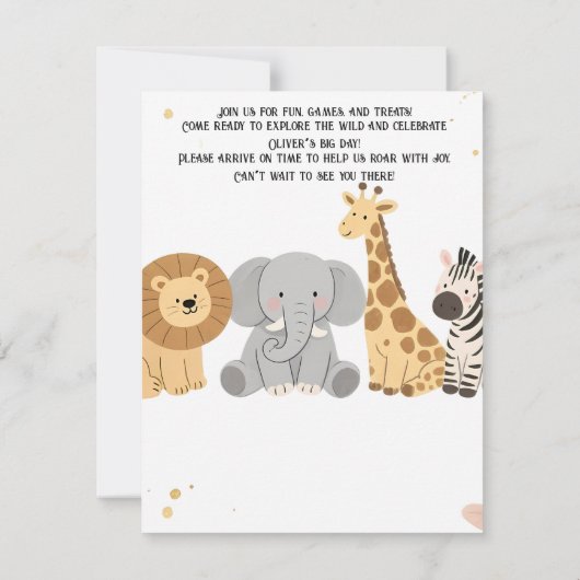ワイルドワンサファリファースト誕生日招待状 (裏面)