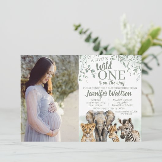 ワイルドワンサファリフォトカードベビーシャワー招待状 招待状 (スタンド正面)