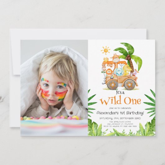 ワイルドワンサファリフォト誕生日 招待状 (正面)