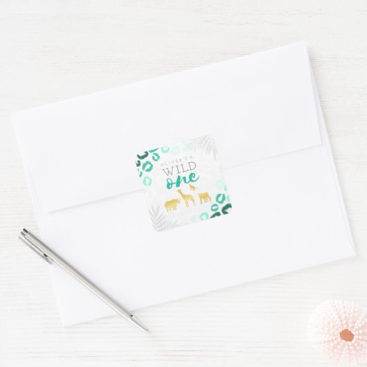 ワイルドワンサファリブルーと金ゴールドレオパード1歳 スクエアシール (封筒)