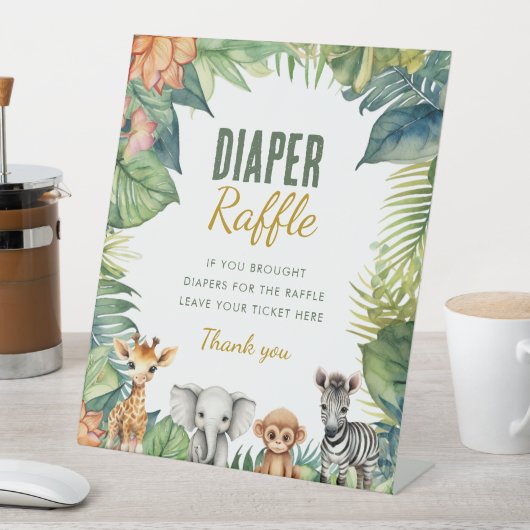 ワイルドワンサファリベイビーシャワーおむつラッフルサイン 台座サイン (インサイチュ)