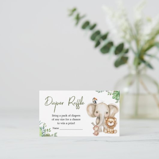 ワイルドワンサファリベイビーシャワーおむつラッフル エンクロージャーカード (スタンド正面)