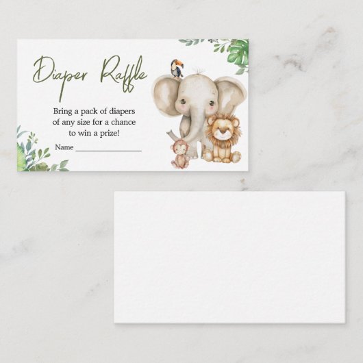 ワイルドワンサファリベイビーシャワーおむつラッフル エンクロージャーカード (正面/裏面)