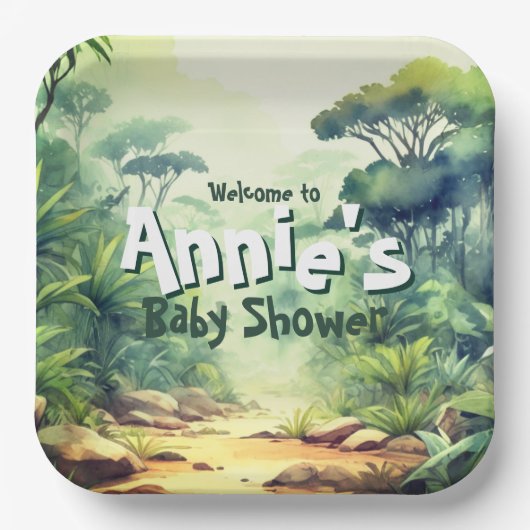 ワイルドワンサファリベイビーシャワーグリーン ペーパープレート (正面)