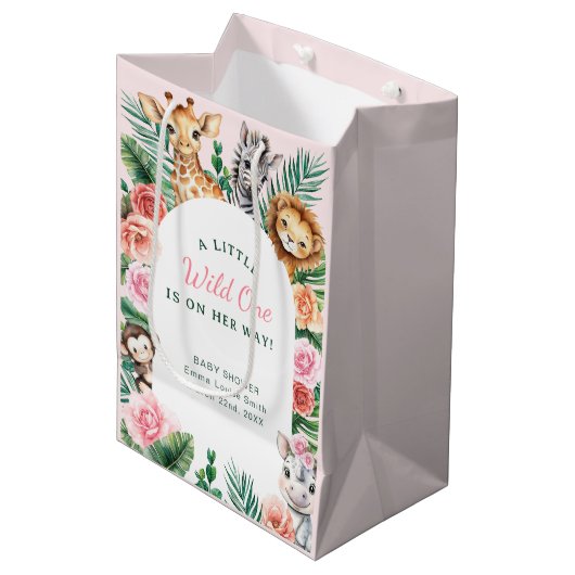 ワイルドワンサファリベイビーシャワー – ジャングルのアニマル ミディアムペーパーバッグ (正面アングル)