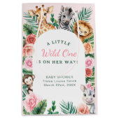 ワイルドワンサファリベイビーシャワー – ジャングルのアニマル ミディアムペーパーバッグ (正面)