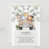 ワイルドワンサファリベビーアニマルズ1st誕生日パーティー 招待状 (正面/裏面)