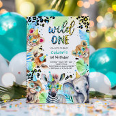 ワイルドワンサファリボーイブルーレオパード誕生日パーティー 招待状