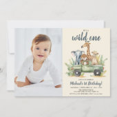 ワイルドワンサファリボーイ写真第1誕生日 招待状 (正面)