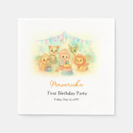 ワイルドワンサファリボーイ1歳の誕生日ジャングルパーティー スタンダードカクテルナプキン