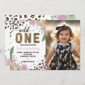 ワイルドワンサファリレオパード1st誕生日招待状 招待状 (正面/裏面)