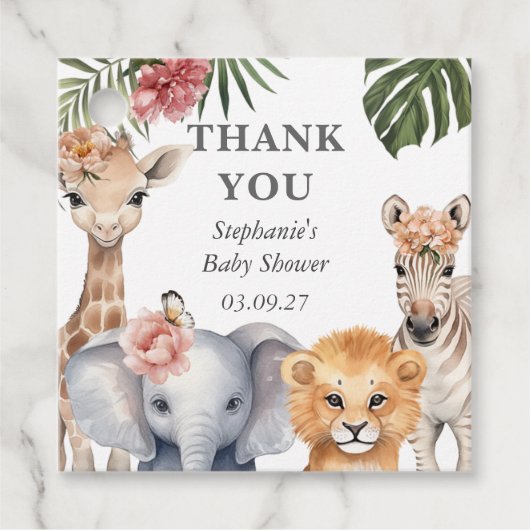 ワイルドワンサファリ動物かわいい赤ちゃん女の子シャワー フェイバータグ (正面)