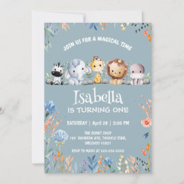 ワイルドワンサファリ動物のジャングルフローラ誕生日名 サンキューカード