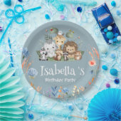 ワイルドワンサファリ動物のジャングルフローラ誕生日名 ペーパープレート (パーティー)