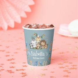 ワイルドワンサファリ動物のジャングルフローラ誕生日名 紙コップ