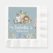 ワイルドワンサファリ動物のジャングルフローラ誕生日名 縁ありランチョンナプキン (正面)