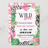ワイルドワンサファリ動物の女の子の誕生日 招待状 (正面/裏面)