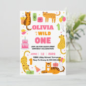 ワイルドワンサファリ動物の女の子の誕生日 招待状 (スタンド正面)