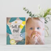 ワイルドワンサファリ動物の少年の写真1歳の誕生日 招待状 (スタンド正面)