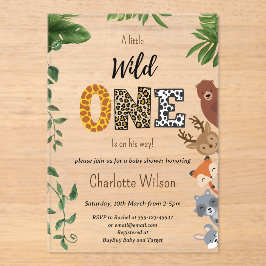 ワイルドワンサファリ動物の緑の赤ちゃんシャワー アクリル招待状