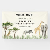 ワイルドワンサファリ動物の誕生日ウェルカム 横断幕 (横)
