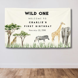 ワイルドワンサファリ動物の誕生日ウェルカム 横断幕