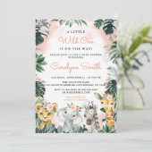 ワイルドワンサファリ動物ガールベビーシャワー招待 招待状 (スタンド正面)