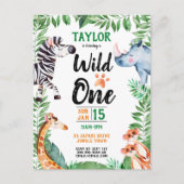 ワイルドワンサファリ動物キッズ1st誕生日 インビテーションポストカード (正面)