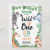 ワイルドワンサファリ動物キッズ1st誕生日 招待状 (正面)