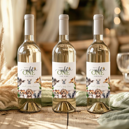 ワイルドワンサファリ動物ジャングルベビーシャワー ワインラベル