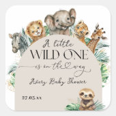 ワイルドワンサファリ動物ジャングルベビーモダンシャワー スクエアシール (正面)