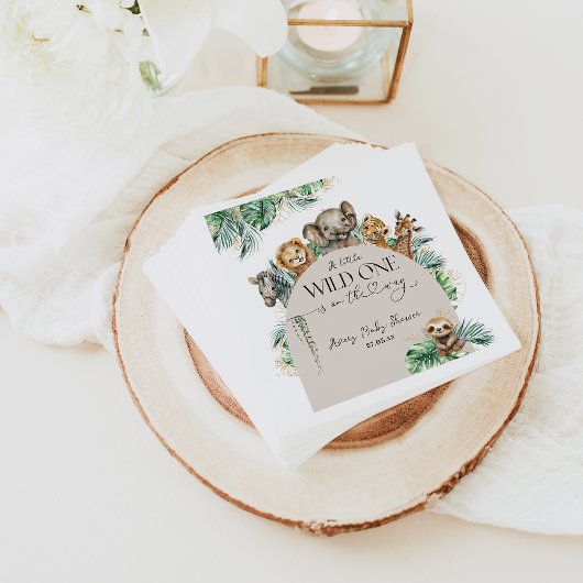 ワイルドワンサファリ動物ジャングルベビーモダンシャワー スタンダードカクテルナプキン