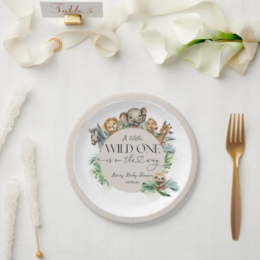 ワイルドワンサファリ動物ジャングルベビーモダンシャワー ペーパープレート (ウェディング)
