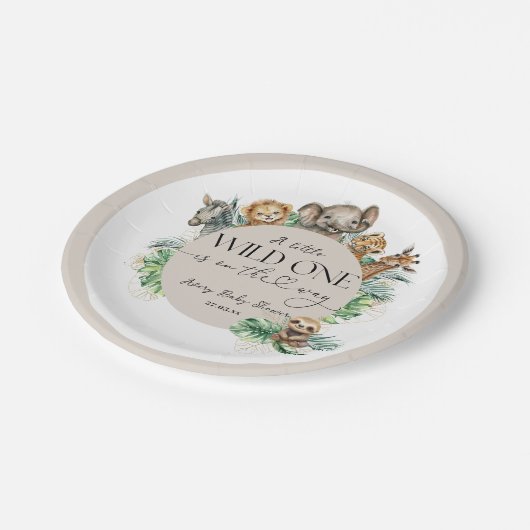 ワイルドワンサファリ動物ジャングルベビーモダンシャワー ペーパープレート (アングル)