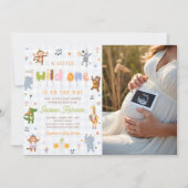 ワイルドワンサファリ動物ベビーシャワーの写真 招待状 (正面)