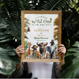 ワイルドワンサファリ動物ベビーシャワー歓迎サイン ポスター
