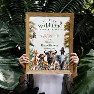 ワイルドワンサファリ動物ベビーシャワー歓迎サイン ポスター