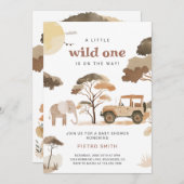 ワイルドワンサファリ動物ベビーシャワー 招待状 (正面/裏面)