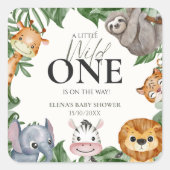 ワイルドワンサファリ動物ボーイベビーシャワー スクエアシール (正面)