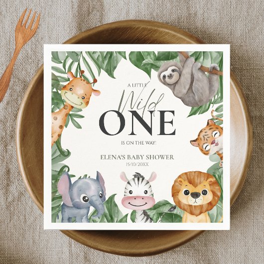 ワイルドワンサファリ動物ボーイベビーシャワー スタンダードカクテルナプキン